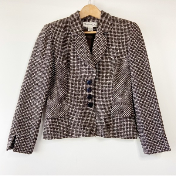 Christian Dior tweed plaid vintage button blazer